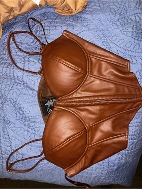 Windsor Brown Faux Leather Bustier Top